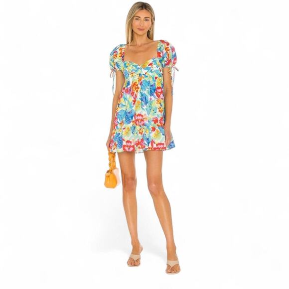 Amanda Uprichard Sicily Floral Puff Sleeve Mini Dress - Size Small - Picture 1 of 4